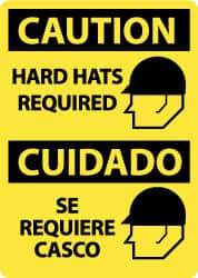 NMC - "Caution - Hard Hats Required", 14" Long x 10" Wide, Rigid Plastic Safety Sign - Rectangle, 0.05" Thick, Use for Accident Prevention - USA Tool & Supply