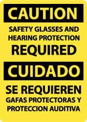 NMC - "Caution - Safety Glasses and Hearing Protection Required", 14" Long x 10" Wide, Pressure-Sensitive Vinyl Safety Sign - Rectangle, 0.004" Thick, Use for Accident Prevention - USA Tool & Supply