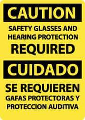 NMC - "Caution - Safety Glasses and Hearing Protection Required", 14" Long x 10" Wide, Pressure-Sensitive Vinyl Safety Sign - Rectangle, 0.004" Thick, Use for Accident Prevention - USA Tool & Supply