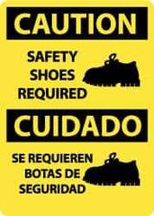 NMC - "Caution - Safety Shoes Required", 14" Long x 10" Wide, Pressure-Sensitive Vinyl Safety Sign - Rectangle, 0.004" Thick, Use for Accident Prevention - USA Tool & Supply