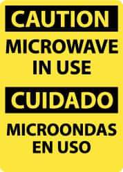 NMC - "Caution - Microwave in Use", 14" Long x 10" Wide, Pressure-Sensitive Vinyl Safety Sign - Rectangle, 0.004" Thick, Use for Accident Prevention - USA Tool & Supply