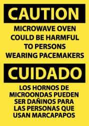 NMC - "Caution - Microwave Oven Could Be Harmful to Persons Wearing Pacemakers", 14" Long x 10" Wide, Rigid Plastic Safety Sign - Rectangle, 0.05" Thick, Use for Accident Prevention - USA Tool & Supply