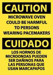 NMC - "Caution - Microwave Oven Could Be Harmful to Persons Wearing Pacemakers", 14" Long x 10" Wide, Pressure-Sensitive Vinyl Safety Sign - Rectangle, 0.004" Thick, Use for Accident Prevention - USA Tool & Supply