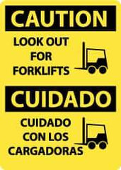 NMC - "Caution - Look Out for Forklifts", 14" Long x 10" Wide, Aluminum Safety Sign - Rectangle, 0.04" Thick, Use for Accident Prevention - USA Tool & Supply