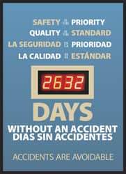 NMC - Scoreboards Scoreboard Type: Digital Scoreboard Legend: Safety Is the Priority, Quality Is the Standard - ___ Days without an Accident - Accidents Are Avoidable - USA Tool & Supply