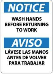 NMC - "Notice - Wash Hands Before Returning to Work", 14" Long x 10" Wide, Pressure-Sensitive Vinyl Safety Sign - Rectangle, 0.004" Thick, Use for Restroom, Janitorial & Housekeeping - USA Tool & Supply