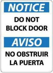 NMC - "Notice - Do Not Block Door", 14" Long x 10" Wide, Aluminum Safety Sign - Rectangle, 0.04" Thick, Use for Accident Prevention - USA Tool & Supply