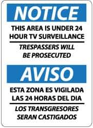 NMC - "Notice - This Area Is under 24 Hour TV Surveillance - Trespassers Will Be Prosecuted", 14" Long x 10" Wide, Pressure-Sensitive Vinyl Safety Sign - Rectangle, 0.004" Thick, Use for Security & Admittance - USA Tool & Supply