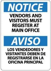 NMC - "Notice - Vendors and Visitors Must Register at Main Office", 14" Long x 10" Wide, Pressure-Sensitive Vinyl Safety Sign - Rectangle, 0.004" Thick, Use for Security & Admittance - USA Tool & Supply