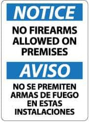 NMC - "Notice - No Firearms Allowed on Premises", 14" Long x 10" Wide, Rigid Plastic Safety Sign - Rectangle, 0.05" Thick, Use for Accident Prevention - USA Tool & Supply