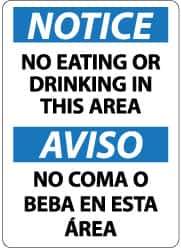 NMC - "Notice - No Eating or Drinking in This Area", 14" Long x 10" Wide, Rigid Plastic Safety Sign - Rectangle, 0.05" Thick, Use for Security & Admittance - USA Tool & Supply