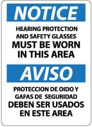 NMC - "Notice - Hearing Protection and Safety Glasses Must Be Worn in This Area", 14" Long x 10" Wide, Pressure-Sensitive Vinyl Safety Sign - Rectangle, 0.004" Thick, Use for Accident Prevention - USA Tool & Supply