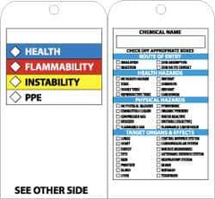 NMC - 3" High x 6" Long, HEALTH-FLAMMABILITY-INSTABILITY-PPE, English Safety & Facility Accident Prevention Tag - Tag Header: Notice, 2 Sides, Black, White, Yellow, Red & Blue Laminated Vinyl - USA Tool & Supply