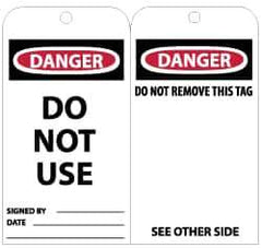 NMC - 3" High x 6" Long, DANGER - DO NOT USE, English Safety & Facility Lockout Tag - Tag Header: Danger, 2 Sides, Black, Red & White Unrippable Vinyl - USA Tool & Supply
