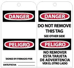 NMC - 3" High x 6" Long, DANGER, English Safety & Facility Lockout Tag - Tag Header: Danger, 2 Sides, Black, Red & White Unrippable Vinyl - USA Tool & Supply