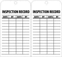 NMC - 3" High x 6" Long, INSPECTION RECORD, English Safety & Facility Inspection Tag - Tag Header: Danger, 2 Sides, Black & White Unrippable Vinyl - USA Tool & Supply