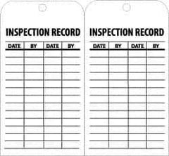 NMC - 3" High x 6" Long, INSPECTION RECORD, English Safety & Facility Inspection Tag - Tag Header: Danger, 2 Sides, Black & White Unrippable Vinyl - USA Tool & Supply