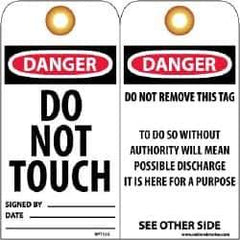 NMC - 3" High x 6" Long, DANGER - DO NOT TOUCH, English Safety & Facility Lockout Tag - Tag Header: Danger, 2 Sides, Black, Red & White Unrippable Vinyl - USA Tool & Supply