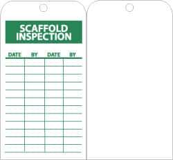 NMC - 3" High x 6" Long, SCAFFOLD INSPECTION, English Safety & Facility Inspection Tag - Tag Header: Notice, 1 Side, Green & White Unrippable Vinyl - USA Tool & Supply