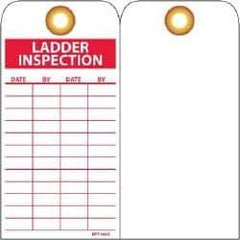NMC - 3" High x 6" Long, LADDER INSPECTION, English Safety & Facility Inspection Tag - Tag Header: Danger, 1 Side, Red & White Unrippable Vinyl - USA Tool & Supply