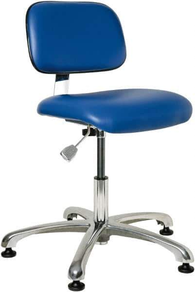 Bevco - 17 to 22" High Adjustable Height Swivel Stool - 25" Wide x 25" Deep, Vinyl Seat, Blue - USA Tool & Supply