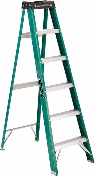 Louisville - 5 Steps, 6' High, Type II Rating, Fiberglass Step Ladder - USA Tool & Supply