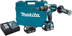 Makita - 18 Volt 1/2" Keyless Chuck Cordless Hammer Drill - 0 to 34,000 BPM, 0 to 400 & 0 to 1,500 RPM, Reversible, Ergonomic Handle - USA Tool & Supply