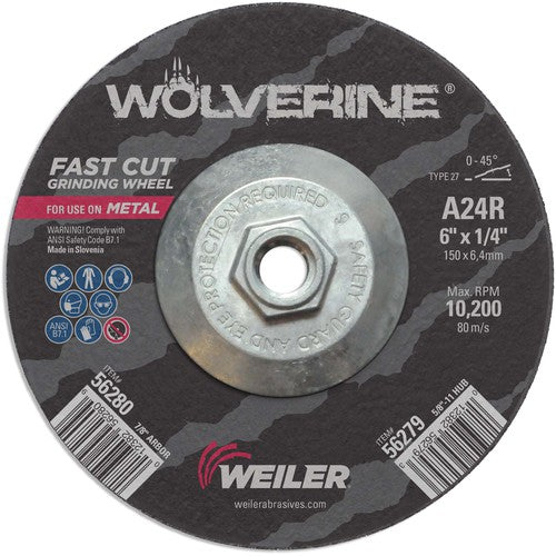 Vortec Pro 6″ × 1/4″ Type 27 Grinding Wheel, A24R, 5/8″-11″ UNC Nut - USA Tool & Supply