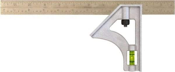 Johnson Level & Tool - 1 Piece, 12" Combination Square Set - 1/8, 1/16 & 1/32" (Inch/Metric) Graduation, Stainless Steel Blade, Plastic Head - USA Tool & Supply
