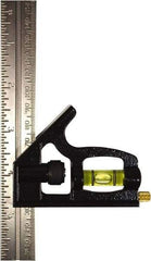 Johnson Level & Tool - 1 Piece, 6" Combination Square Set - 1/8, 1/16 & 1/32" (Inch/Metric) Graduation, Stainless Steel Blade, Cast Zinc Head - USA Tool & Supply