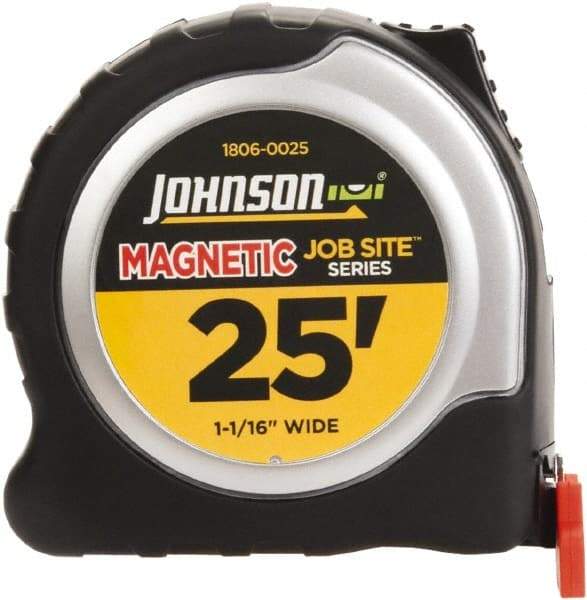 Johnson Level & Tool - 25' x 1-1/16" Tape Measure - 1/16" Graduation, Inch Graduation Style - USA Tool & Supply