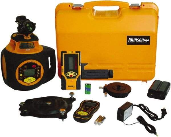 Johnson Level & Tool - 2,000' (Exterior) Measuring Range, 1/16" at 100' Accuracy, Self-Leveling Rotary Laser - 300, 600 & 1,100 RPM, 2 Beams, Lithium-Ion Battery Included - USA Tool & Supply