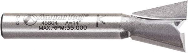 Amana Tool - 1/2" Cut Diam, 1/2" Length of Cut, 2 Flute Dovetail Edge Profile Router Bit - Carbide-Tipped, 1/4" Shank Diam, 1-3/4" OAL, Uncoated - USA Tool & Supply