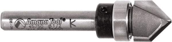 Amana Tool - 1/2" Cut Diam, 1/2" Length of Cut, 2 Flute V-Groove Edge Profile Router Bit - Carbide-Tipped, 1/4" Shank Diam, 2" OAL, Uncoated - USA Tool & Supply