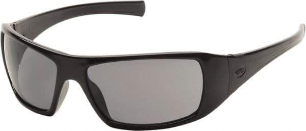 PYRAMEX - Polarized Gray Lenses, Framed Polarized Glasses - Scratch Resistant, Black Polycarbonate/Thermoplastic Rubber Frame, Size Universal, Wrap Around - USA Tool & Supply