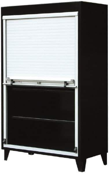 Strong Hold - 4 Shelf Roll Up Storage Cabinet - Steel/Aluminum, 60" Wide x 24" Deep x 78" High, Dark Gray - USA Tool & Supply