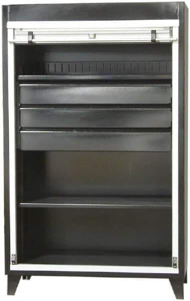 Strong Hold - 2 Shelf Roll Up Storage Cabinet - Steel/Aluminum, 48" Wide x 24" Deep x 78" High, Dark Gray - USA Tool & Supply