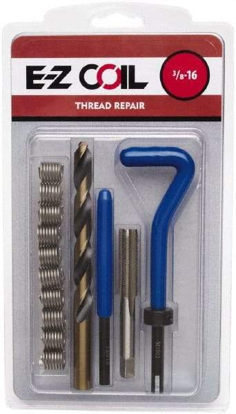 E-Z LOK - 10 Inserts, 5/16-18 UNC, Stainless Steel, Thread Repair Kit - 0.469" Insert Length - Exact Industrial Supply