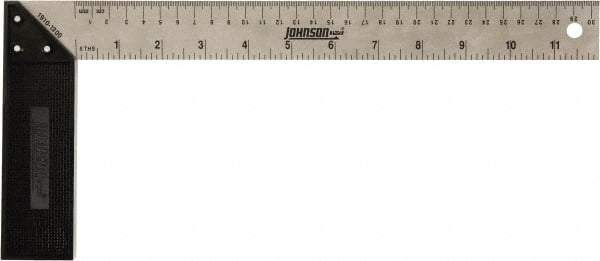 Johnson Level & Tool - 12" Blade Length x 1-1/2" Blade Width, 5-7/8" Base Length x 1-1/2" Base Width Stainless Steel Square - 0.008" Accuracy - USA Tool & Supply