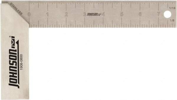 Johnson Level & Tool - 8" Blade Length x 1-1/2" Blade Width, 5-1/2" Base Length x 1-1/2" Base Width Aluminum Square - 0.008" Accuracy - USA Tool & Supply