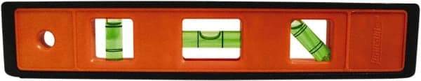 Johnson Level & Tool - 9" Long 3 Vial Torpedo Level - ABS Plastic, Orange, 1 Plumb, 1 Level & 1 45° Vials - USA Tool & Supply