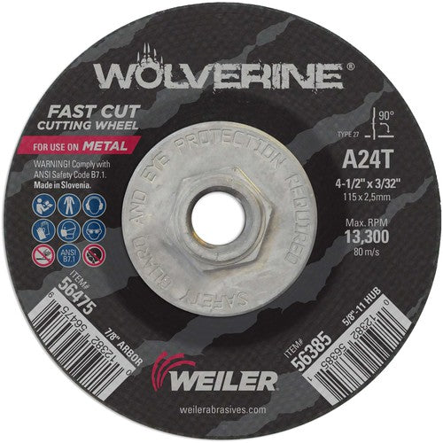 Vortec Pro 4-1/2″ × 3/32″ Type 27 Cutting Wheel, A24T, 5/8″-11 UNC Nut - USA Tool & Supply