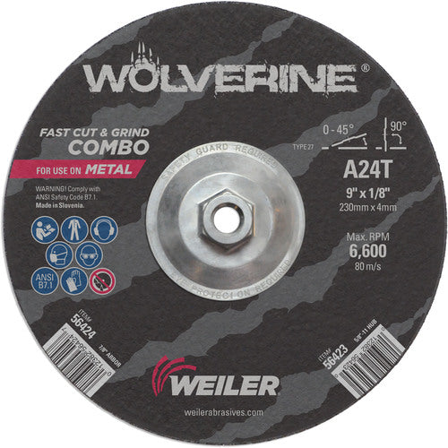 Vortec Pro 9″ × 1/8″ Type 27 Cutting Wheel, A24T, 5/8″-11 UNC Nut - USA Tool & Supply