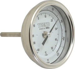 Wika - 2-1/2 Inch Long Stem, 3 Inch Dial Diameter, Stainless Steel, Back Connected Bi-Metal Thermometer - -40 to 50°C, 1% Accuracy - USA Tool & Supply