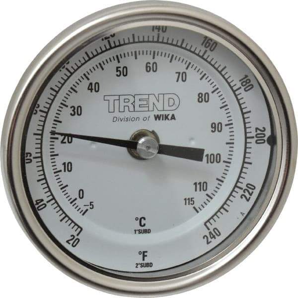 Wika - 2-1/2 Inch Long Stem, 3 Inch Dial Diameter, Stainless Steel, Back Connected Bi-Metal Thermometer - -5 to 115°C, 1% Accuracy - USA Tool & Supply