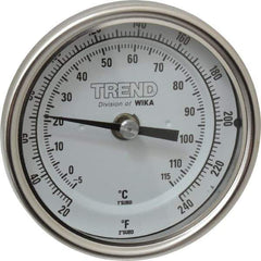 Wika - 2-1/2 Inch Long Stem, 3 Inch Dial Diameter, Stainless Steel, Back Connected Bi-Metal Thermometer - -5 to 115°C, 1% Accuracy - USA Tool & Supply