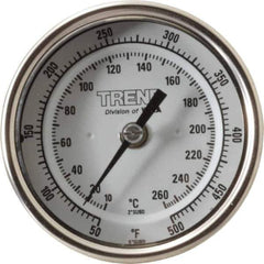 Wika - 2-1/2 Inch Long Stem, 3 Inch Dial Diameter, Stainless Steel, Back Connected Bi-Metal Thermometer - 10 to 260°C, 1% Accuracy - USA Tool & Supply