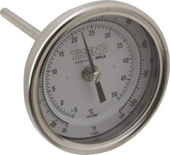 Wika - 4 Inch Long Stem, 3 Inch Dial Diameter, Stainless Steel, Back Connected Bi-Metal Thermometer - -5 to 50°C, 1% Accuracy - USA Tool & Supply