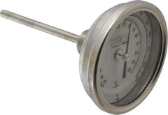 Wika - 4 Inch Long Stem, 3 Inch Dial Diameter, Stainless Steel, Back Connected Bi-Metal Thermometer - -20 to 60°C, 1% Accuracy - USA Tool & Supply