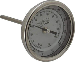 Wika - 4 Inch Long Stem, 3 Inch Dial Diameter, Stainless Steel, Back Connected Bi-Metal Thermometer - -15 to 90°C, 1% Accuracy - USA Tool & Supply